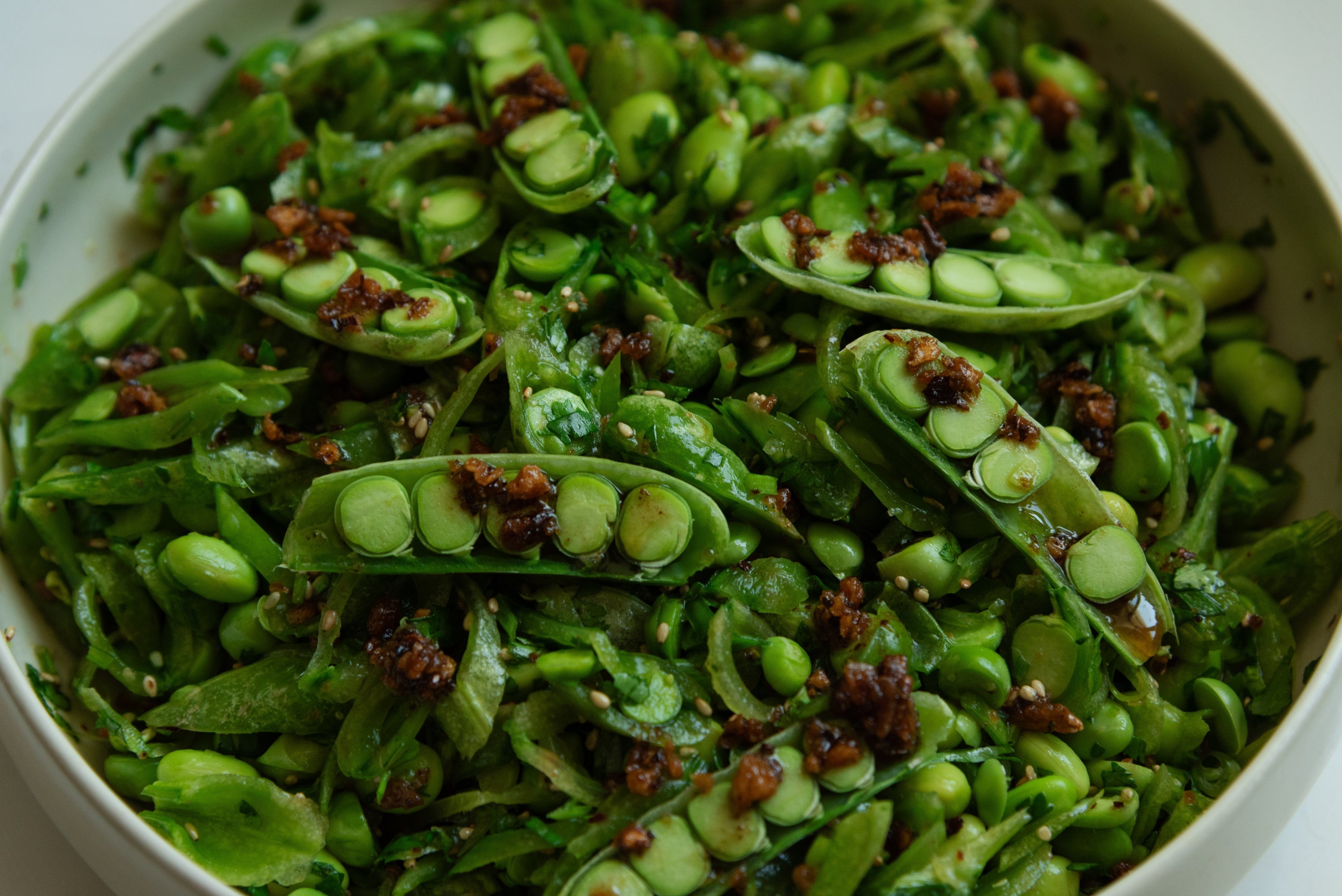 Snap Pea Salad with Hot Garlic Chili Crisp