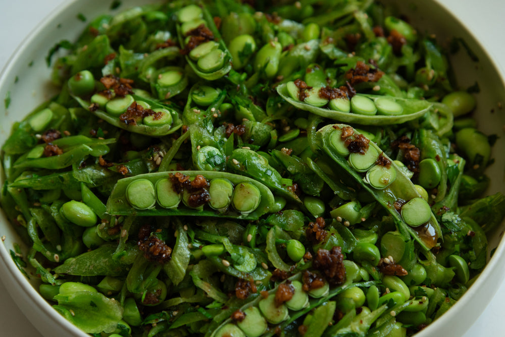 Snap Pea Salad with Hot Garlic Chili Crisp