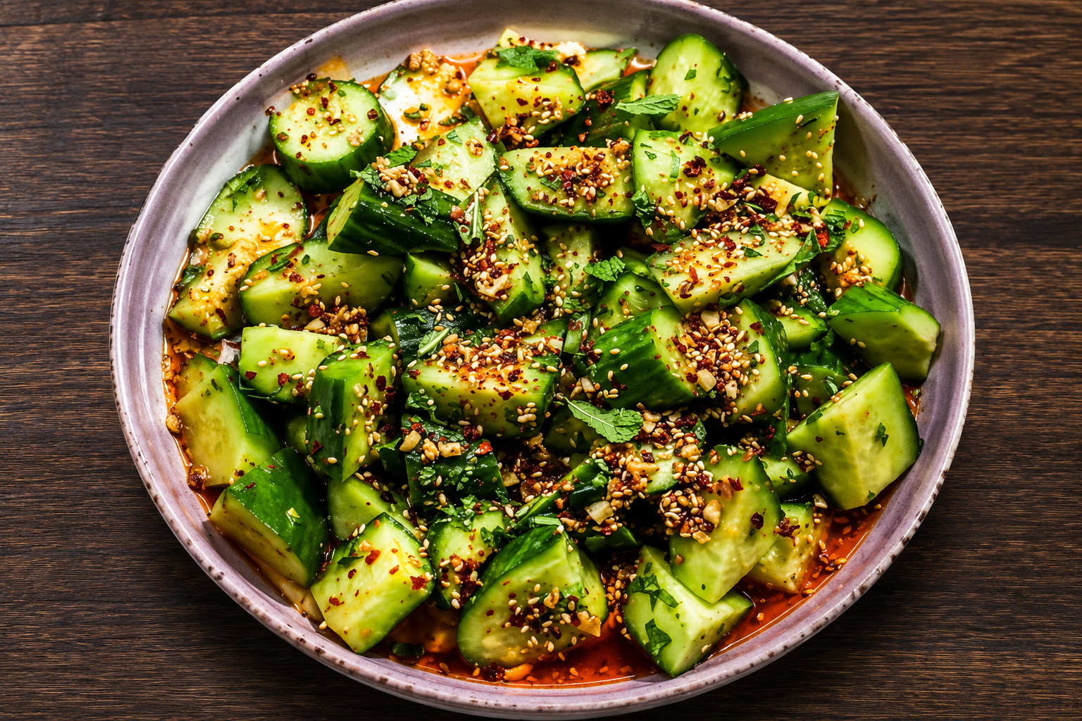 Spicy Garlic Chili Oil Smashed Cucumbers