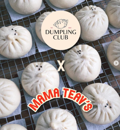 An Instagram image of somone putting mama teav's on dumplings
