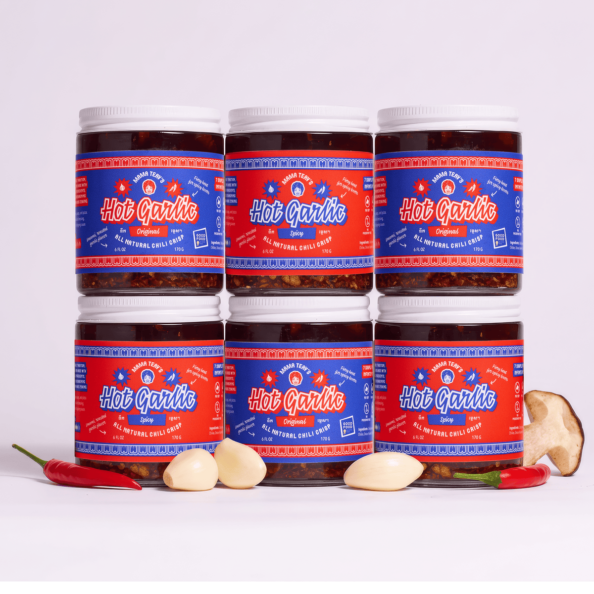 Original + Spicy Hot Garlic Chili Crisp, 6-Pack (6oz)