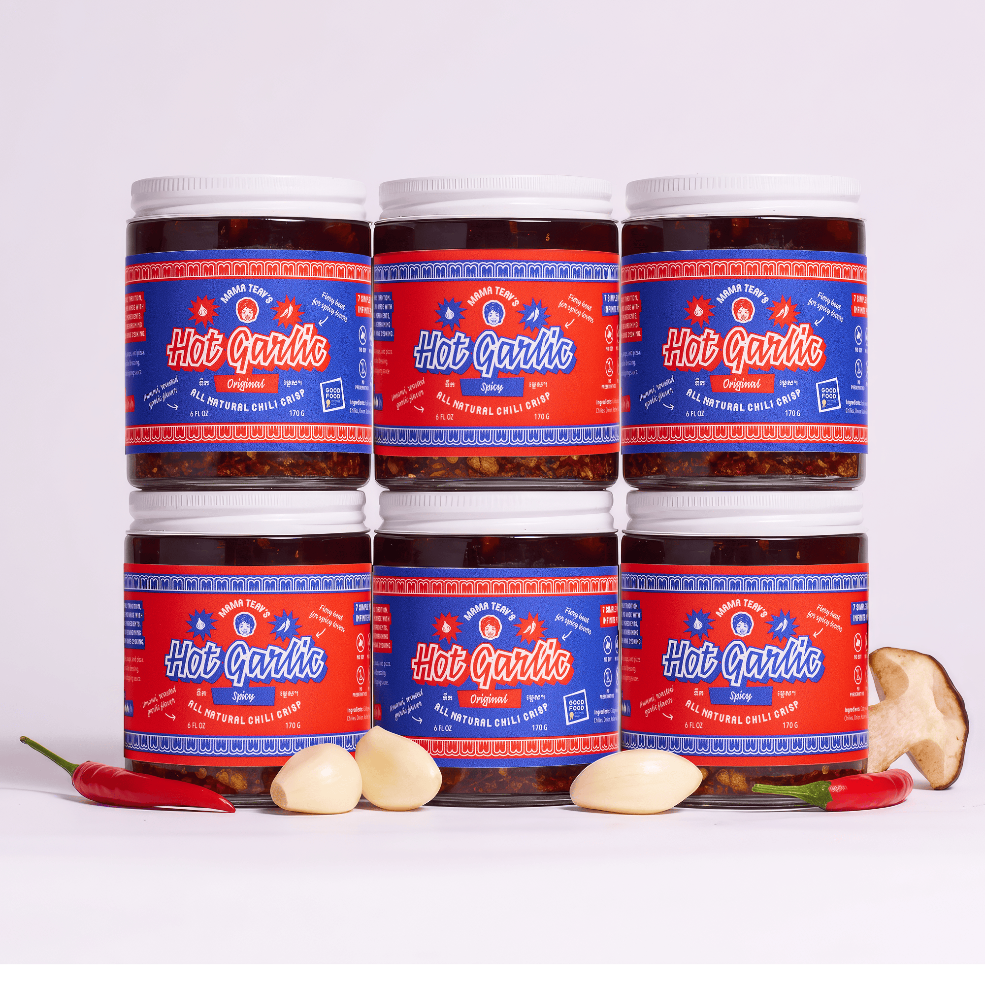 Original + Spicy Hot Garlic Chili Crisp, 6-Pack (6oz)